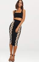 Thumbnail for your product : PrettyLittleThing Black Mesh Panel Lace Up Midi Skirt