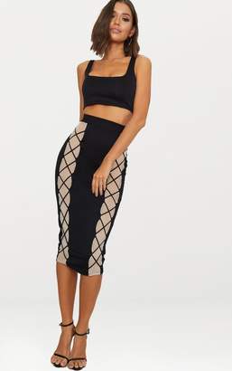 PrettyLittleThing Black Mesh Panel Lace Up Midi Skirt