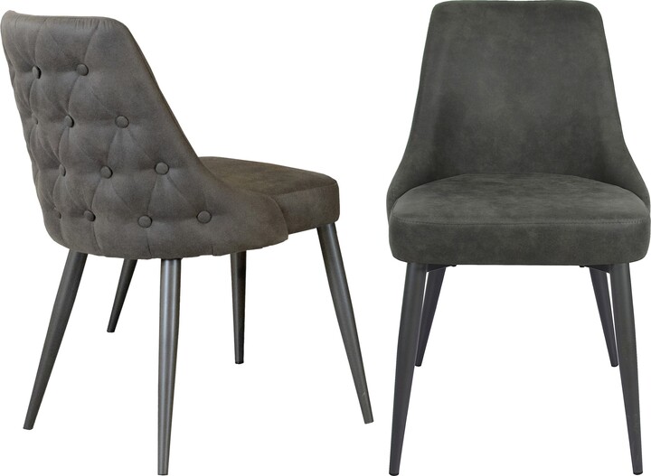 Curved Demi Wing Grey Button Tufted Upholstered and Gunmetal Legs