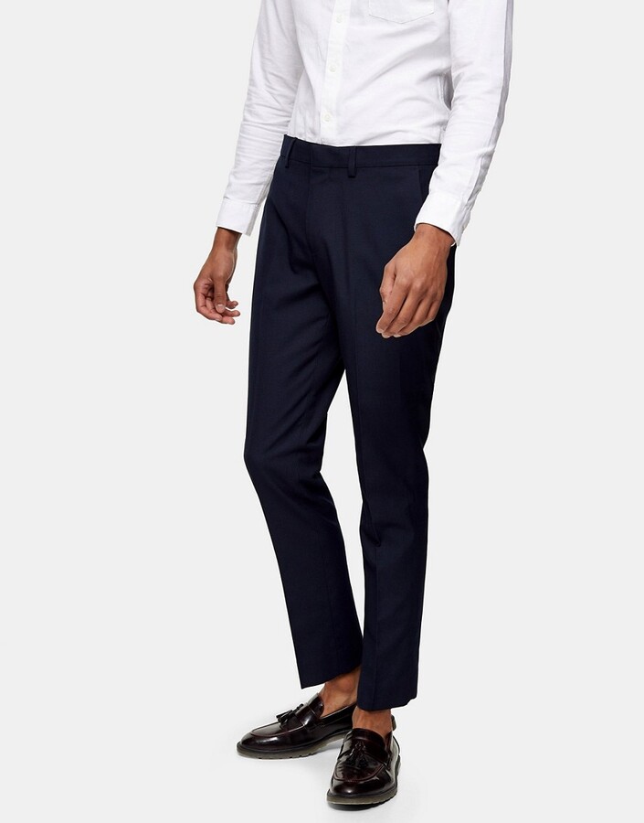 Topman textured skinny fit suit pants in navy - ShopStyle