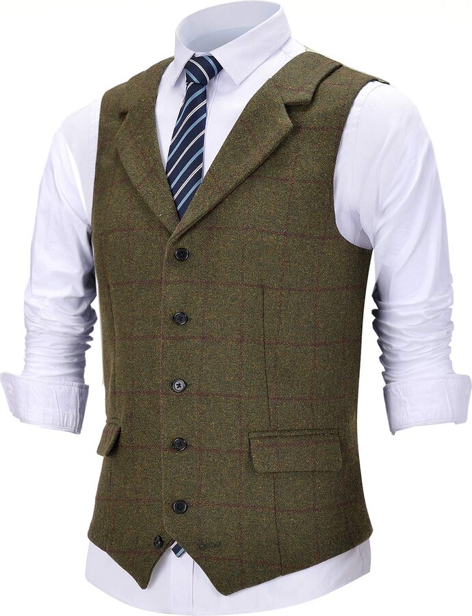 Solove-Suit Men's Scottish Plaid Notch Lapel Slim Fit Vintage Waistcoat ...