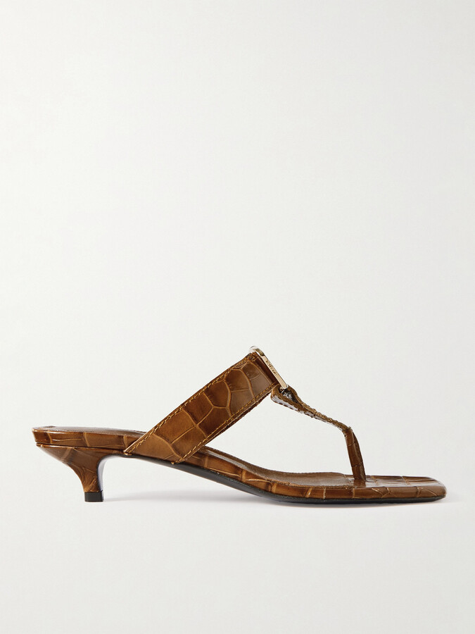 TOTEME - + Net Sustain The Belted Croco Flip-flop Croc-effect Leather Mules - Brown