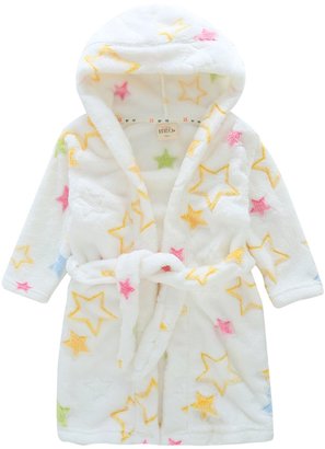 Happy Cherry Children's Robe Cartoon Flannel Bathrobe Five-pointed Star Sleepwear Size 100