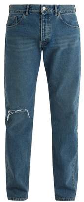 Balenciaga Archetype Distressed Straight Leg Jeans - Mens - Blue