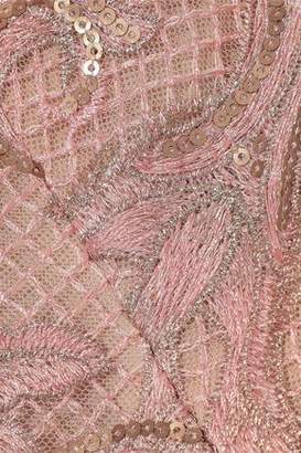 Marchesa Notte Velvet-trimmed Embellished Tulle Mini Dress