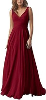 Thumbnail for your product : Leader of the Beauty Chiffon A Line Double V Neck Bridesmaid Dress Long Wedding Evening Dress Burgundy UK 22