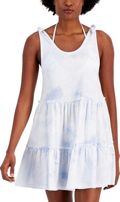 Miken Juniors' Cotton Tie-Dye-Print Tiered Cover-Up Dress, Created for Macy's Women's Swimsuit