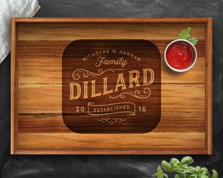 Etsy Personalized Teak Serving Tray With Handles, Engraved Wood