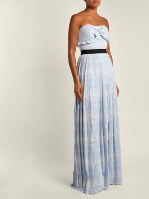 Self-Portrait Strapless Floral Broderie Anglaise Maxi Dress - Womens - Light Blue