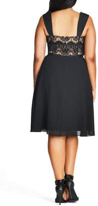 City Chic 'Eyelash Evie' Lace & Chiffon Cocktail Dress