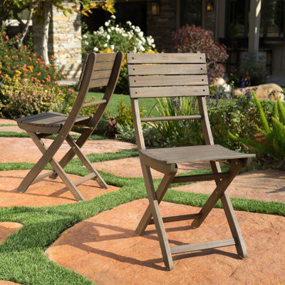 August Grove Outdoor Acacia Wood Folding Dining Chair (Set Of 2)