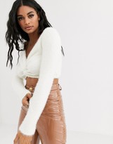 Thumbnail for your product : ASOS DESIGN fluffy knitted twist front crop jumper