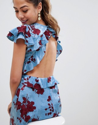 ASOS DESIGN floral print satin jacquard maxi dress with open back