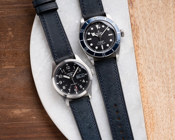 20mm 22mm Quick Release Genuine Italian Leather Watch Strap Fits Omega Rolex Seiko Hamilton Apple Citizen - Dark Blue Navy