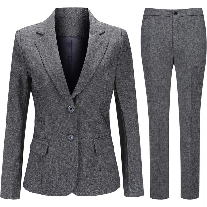 YYNUDA Women's 2 Piece Suit Office Lady Formal Blazer Jacket Business Work  Pant Suits Grey - ShopStyle