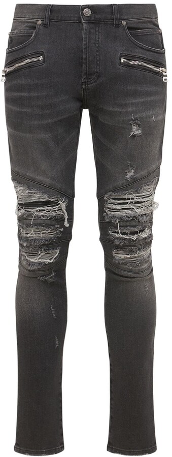 Balmain Destroyed Patches Slim Denim Jeans - ShopStyle