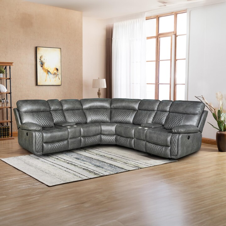 AC Pacific Infinity 3 Piece Transitional Faux Curved Living Room Reclining Sectional