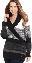 Thumbnail for your product : Style&Co. Plus Size Shawl-Collar Striped Lace-Up Sweater