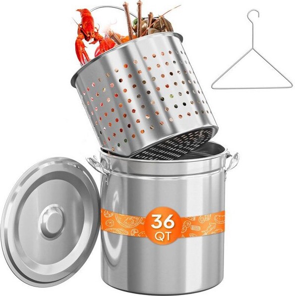 Winado 36 QT Stainless Steel Stock Pot with Strainer Basket , Lid and Hook