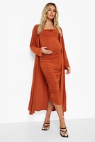 Thumbnail for your product : boohoo Maternity Strappy Cowl Neck Dress And Duster Coat