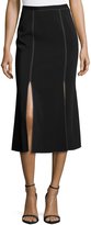 Thumbnail for your product : Christopher Kane Topstitched Side-Slit Midi Skirt, Black