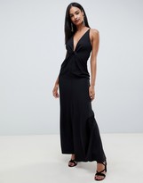 Thumbnail for your product : ASOS DESIGN maxi dress with knot front and open back in crepe