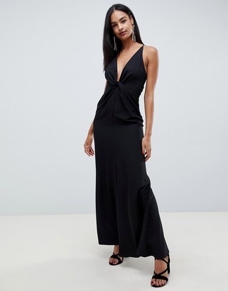 ASOS DESIGN maxi dress with knot front and open back in crepe