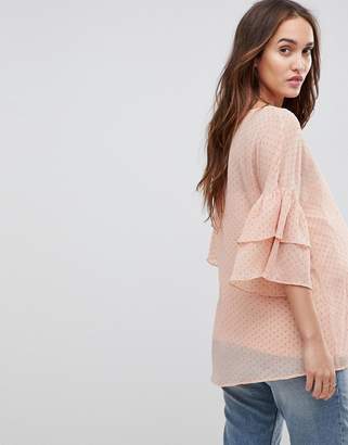 Mama Licious Mama.Licious Mamalicious Flocked Woven Top With Frill Sleeve