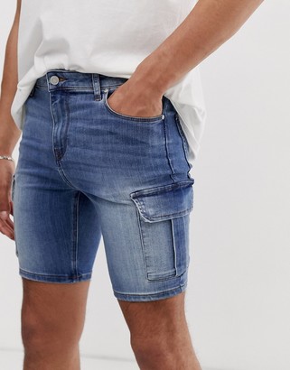 ASOS DESIGN super skinny denim shorts with power stretch and cargo pockets in indigo