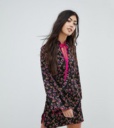 Thumbnail for your product : Glamorous Petite Long Sleeve Shift Dress With High Collar In Grunge Floral