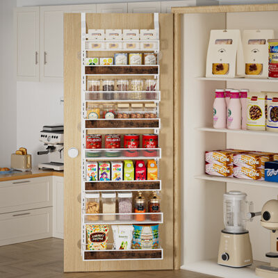 17 Stories 8-Tire Metal Over The Door Organizer, Overdoor Organizer Wood And Acrylic Designed Layer, Adjustable Pantry Shelves And Rack For Kitchen Organization