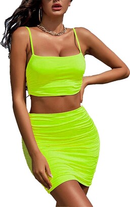 Ladmous Women Sexy Summer Club Ruched Cami Crop Top Mini Bodycon