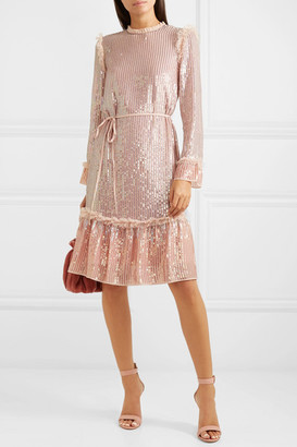 Needle & Thread Tulle-trimmed Sequined Chiffon Dress - Blush