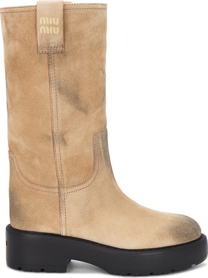 Miu Miu Suede Boot in Tan