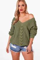 Thumbnail for your product : boohoo Plus Lace Up Sleeve Cable Knit Jumper