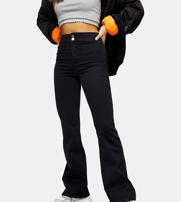 Topshop Petite washed black flared Joni jeans ShopStyle