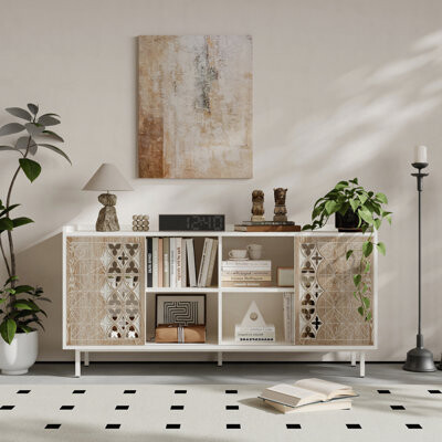 Sicotas Mid Century Sideboard Storage Rustic Sliding Door Solid Wood Cabinet for Living Room Decorative TV Buffet and Storage for TV Stand,Sideboards,