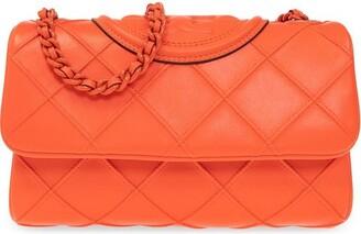 Tangerine Orange Embroidered Round Leather Sling Bag