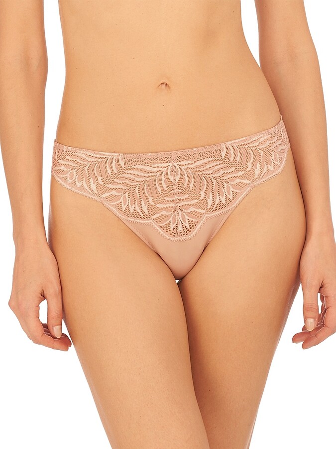 Natori Women's Lush Lace Thong - Rose Beige Warm White - Size Small