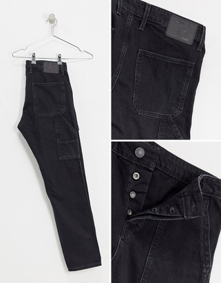 Jack and Jones Intelligence comfort fit utility jeans in black