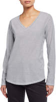 Thumbnail for your product : Eileen Fisher Striped Organic Cotton Jersey V-Neck Long-Sleeve Tee