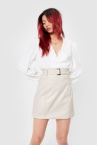 Thumbnail for your product : Nasty Gal Womens Faux Leather Buckle Belted Mini Skirt - Cream - S