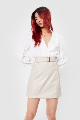 Nasty Gal Womens Faux Leather Buckle Belted Mini Skirt - Cream - S