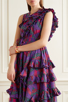 Thumbnail for your product : Ulla Johnson Imogen Asymmetric Ruffled Printed Cotton-poplin Midi Dress - Purple