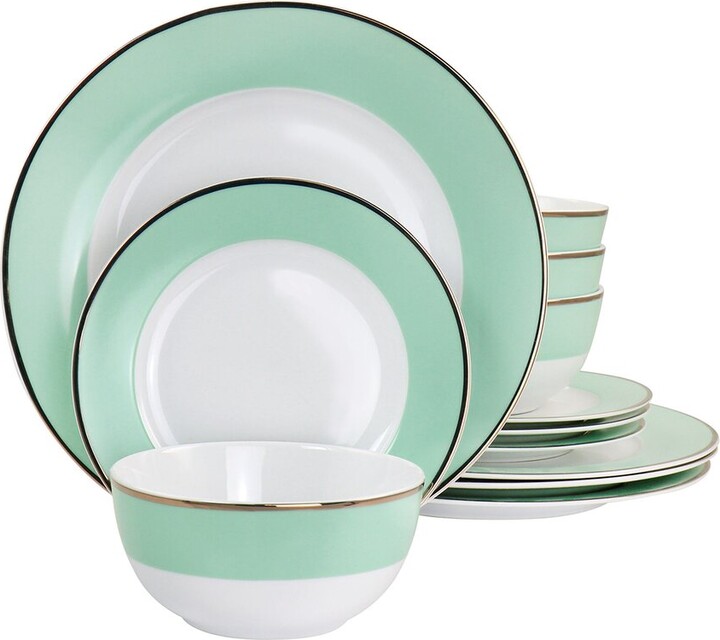Martha Stewart Gold Rimmed 12Pc Fine Ceramic Dinnerware Set