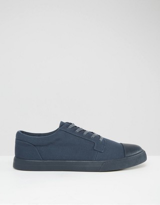 ASOS Lace Up Sneakers in Navy With Toe Cap