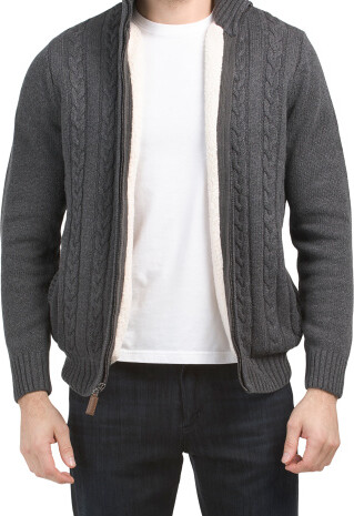 TJMAXX Sherpa Lined Mock Neck Cardigan With Vertical Cables For Men