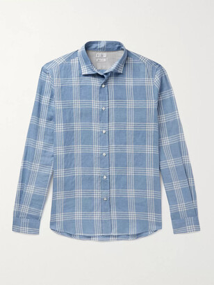 Brunello Cucinelli Checked Linen and Cotton-Blend Shirt - Men - Blue - XS