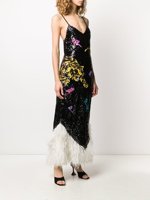 ATTICO Feather Hem Sequinned Dress