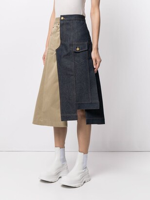 Monse Denim-Panel Midi Skirt